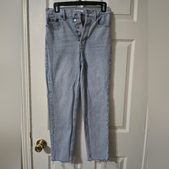 PacSun Light Blue Ultra High Waisted Slim Fit Jeans, Button Fly, Raw Hem, EUC! - Picture 1 of 13